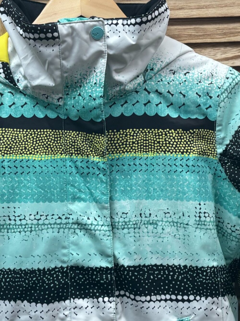 Roxy Jetty Girl Ski Snowboard Jacket Teal Striped Waterproof Size 12 L - Picture 3 of 14